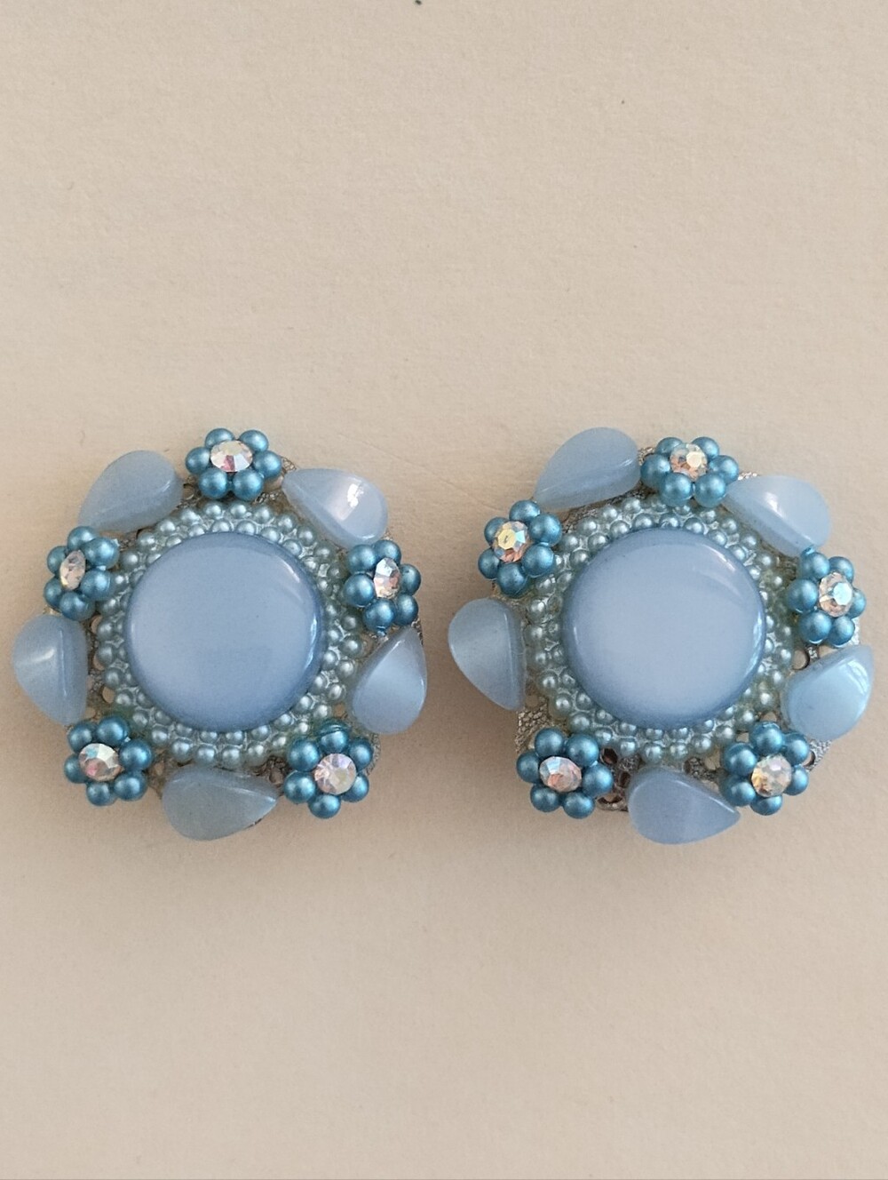 Vintage Blue Costume Jewelry Clip-On Earrings